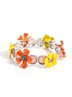 Floral Stretch Bracelet with Orange & Yellow Enamel Flowers